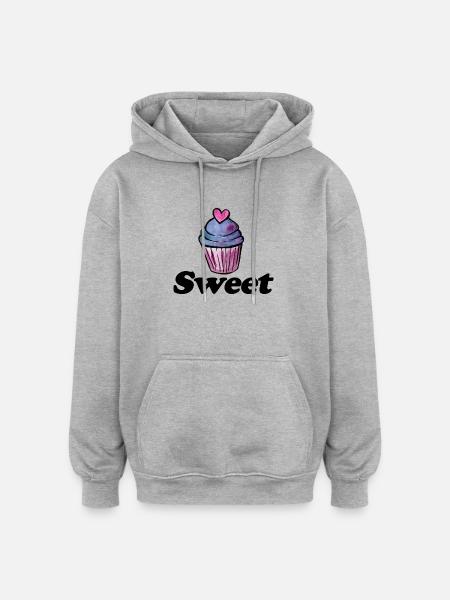 Cœur de cupcake aquarelle pastel - Sweat à capuche oversize unisexe - gris chiné