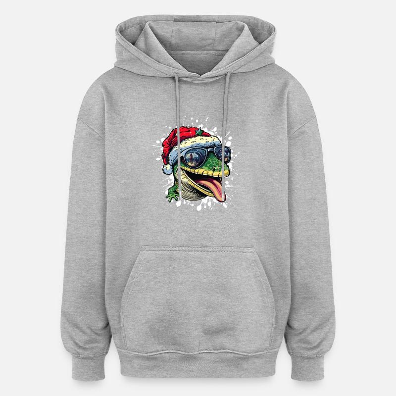 Lézard Noël Drôle - Sweat à capuche oversize unisexe - gris chiné