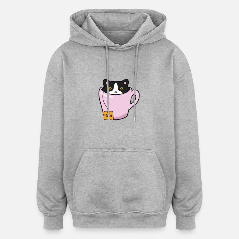 Chat de thé mignon - Sweat à capuche oversize unisexe - gris chiné