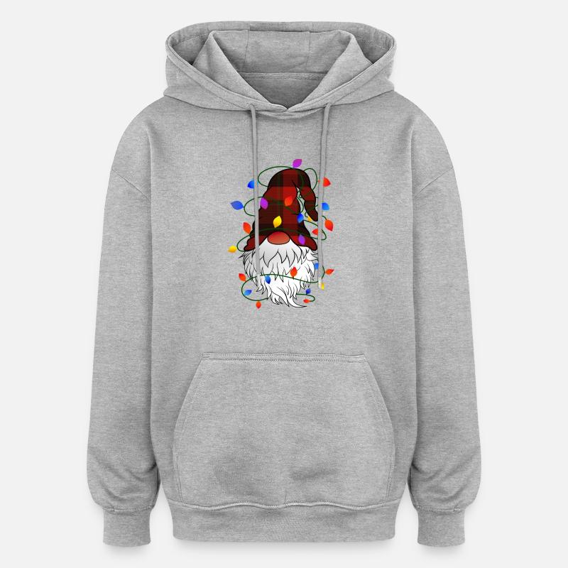 Weihnachts Gnom mit Lichterkette - Oversized Unisex Hoodie - Grau meliert