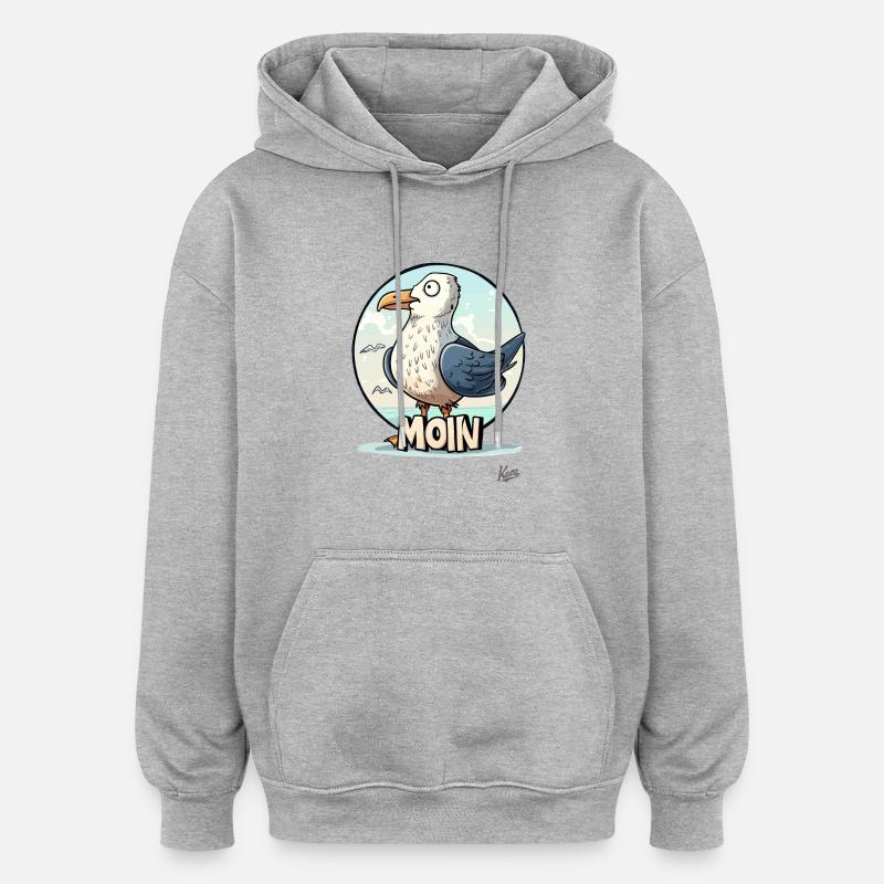 Drôle de mouette dit « Moin » - Sweat à capuche oversize unisexe - gris chiné