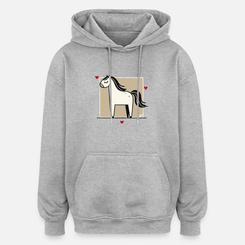 J’aime mon cheval - Sweat à capuche oversize unisexe - gris chiné
