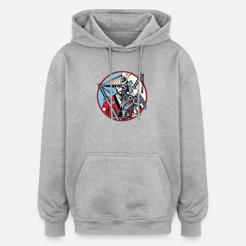Samurai-Ronin oder Mecha-Shogun - Oversized Unisex Hoodie - Grau meliert
