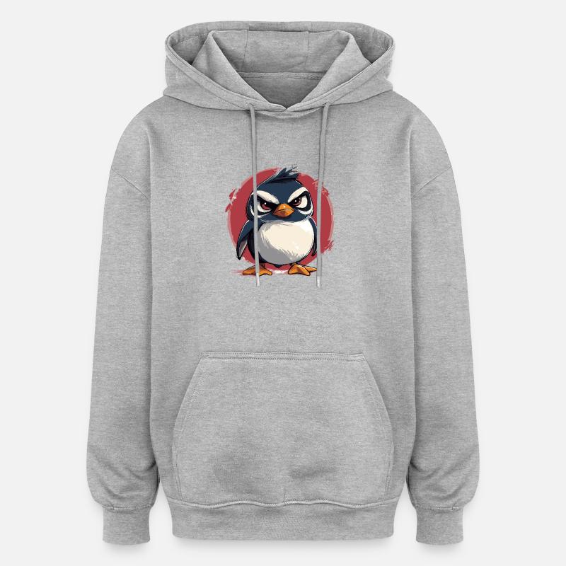 Pingouin de mauvaise humeur - Sweat à capuche oversize unisexe - gris chiné