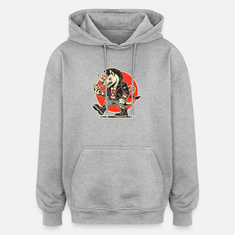 Anarchy Punk Rhino avec Pizza - Sweat à capuche oversize unisexe - gris chiné