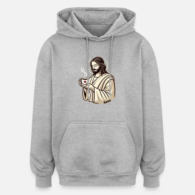 Jésus aime le café - Sweat à capuche oversize unisexe - gris chiné