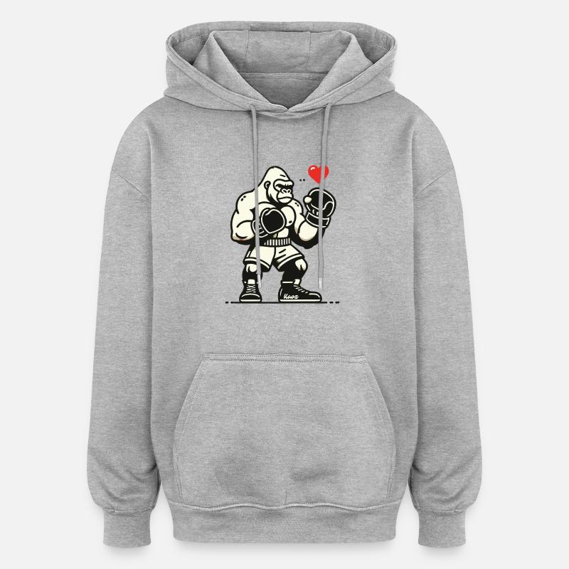 Boxer gorille avec cœur - Sweat à capuche oversize unisexe - gris chiné