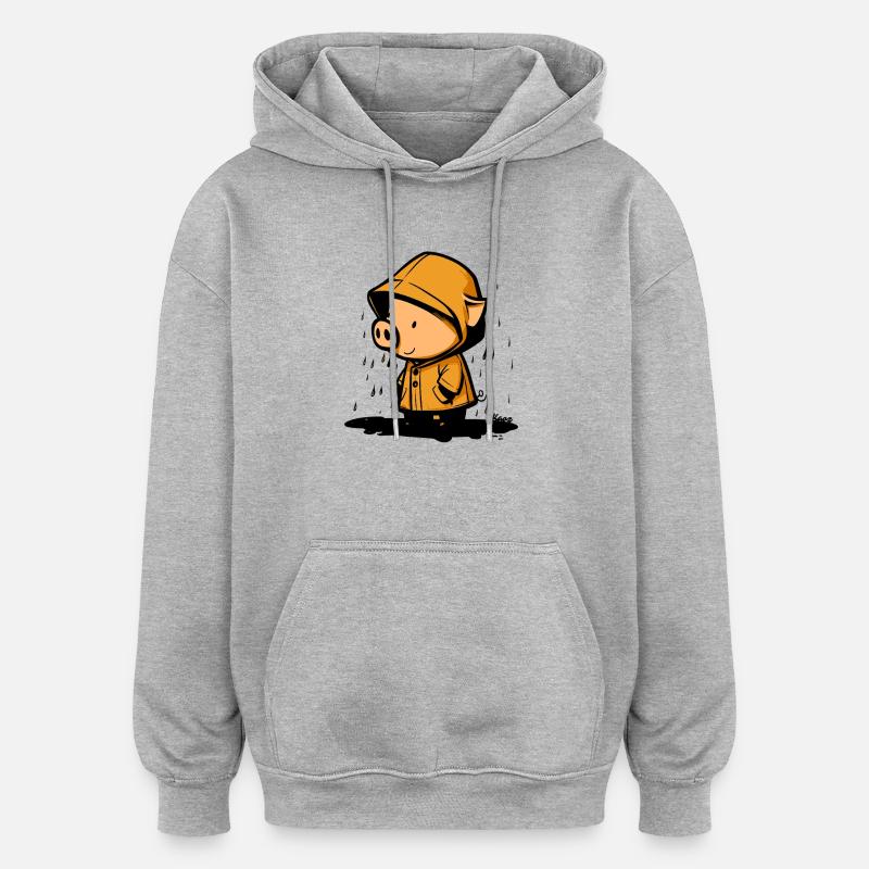 Cochon mignon en imperméable - Sweat à capuche oversize unisexe - gris chiné