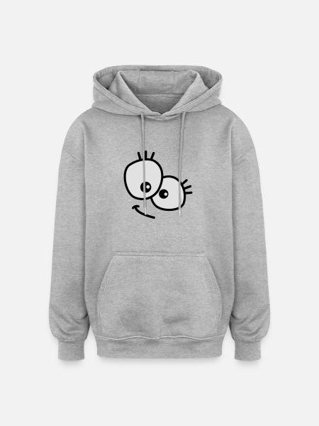 Joli visage de dessin animé avec de grands yeux - Sweat à capuche oversize unisexe - gris chiné