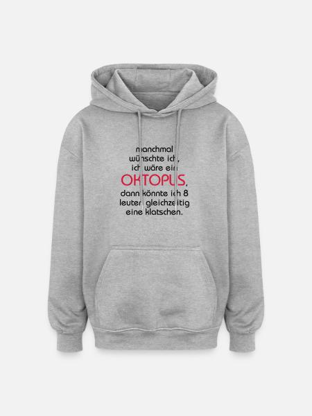 Oktopus - Oversized Unisex Hoodie - Grau meliert