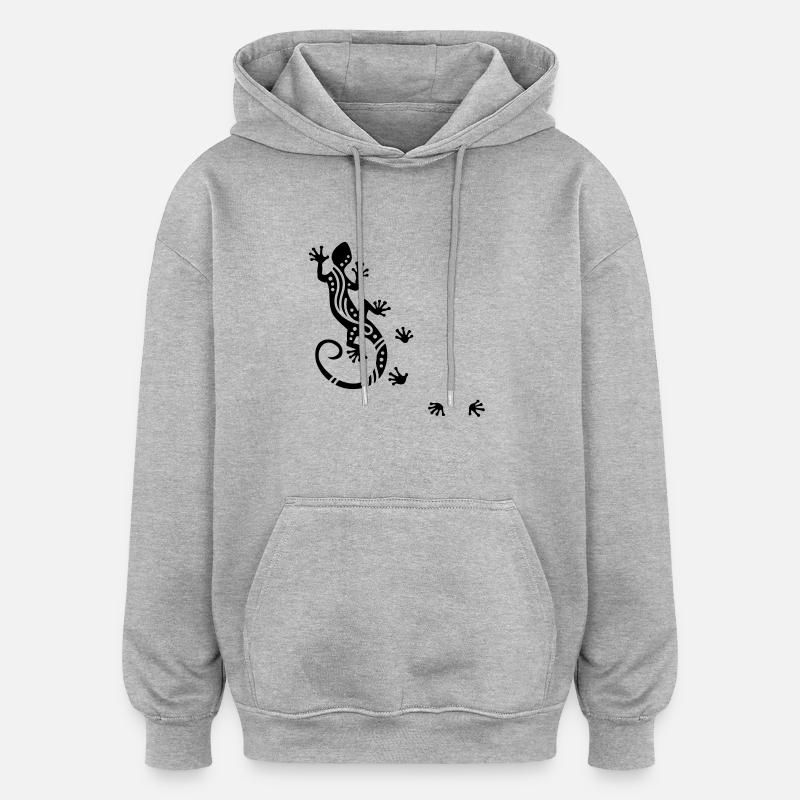 Gecko courant Ethno - Sweat à capuche oversize unisexe - gris chiné