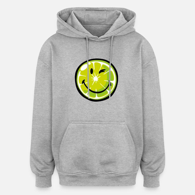 Smiley Lime - Sweat à capuche oversize unisexe - gris chiné