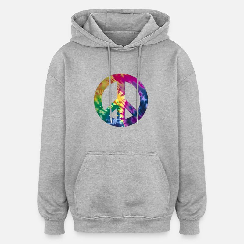 Groovy Tie Dye Peace Sign - Sweat à capuche oversize unisexe - gris chiné