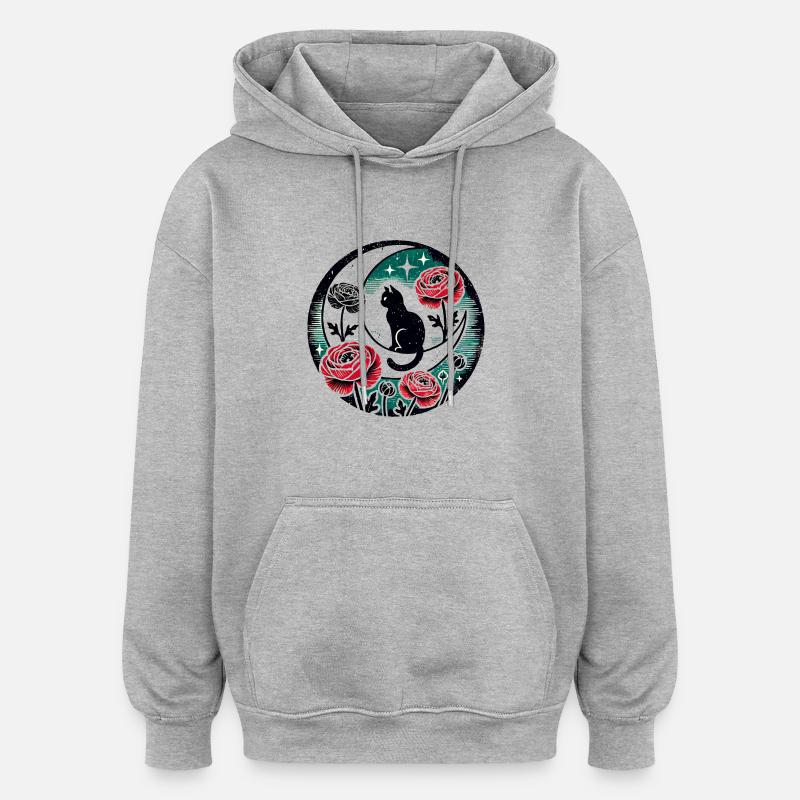 Lune chat noir - Sweat à capuche oversize unisexe - gris chiné