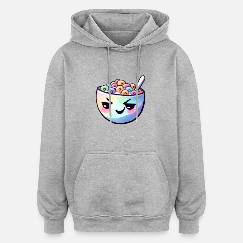 Céréales animées pour le petit-déjeuner - Sweat à capuche oversize unisexe - gris chiné