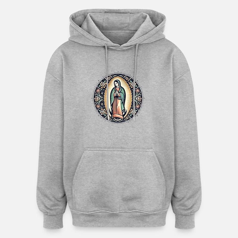 Notre-Dame de Guadalupe - Sweat à capuche oversize unisexe - gris chiné