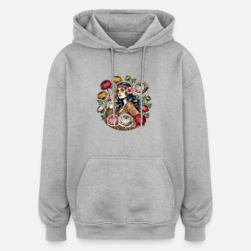 Hippie Chic - Sweat à capuche oversize unisexe - gris chiné