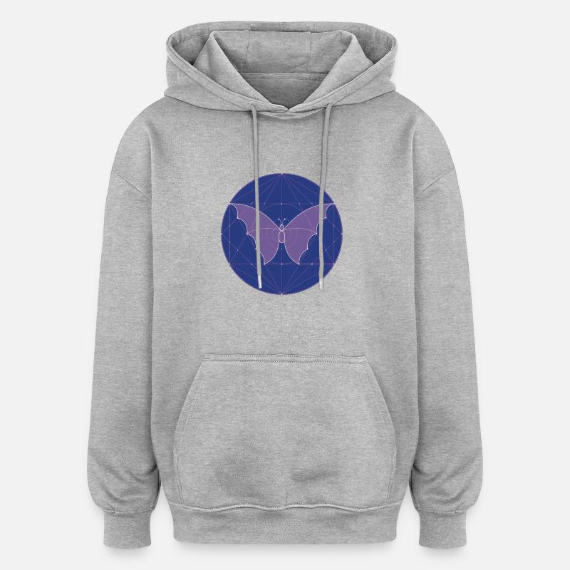 Géométrie sacrée papillon - Sweat à capuche oversize unisexe - gris chiné