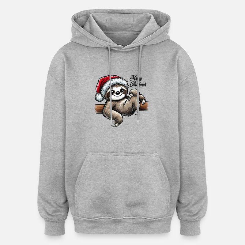 Paresseux Joyeux Noël - Sweat à capuche oversize unisexe - gris chiné
