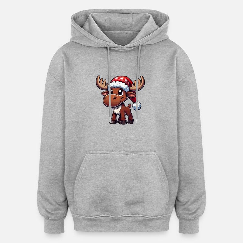 Cerf Bande Dessinée Noël - Sweat à capuche oversize unisexe - gris chiné