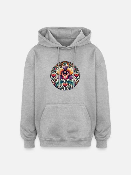 orchidée - Sweat à capuche oversize unisexe - gris chiné