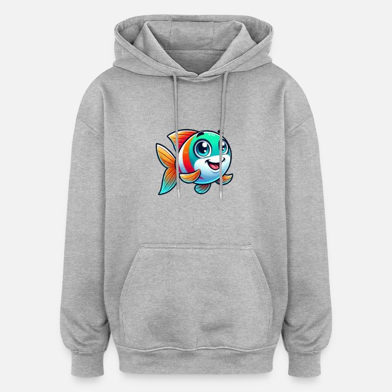 Bande dessinée de poisson - Sweat à capuche oversize unisexe - gris chiné
