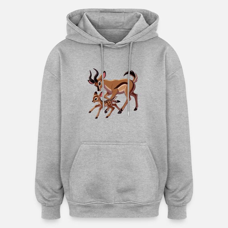 Mère antilope avec ses petits - Sweat à capuche oversize unisexe - gris chiné