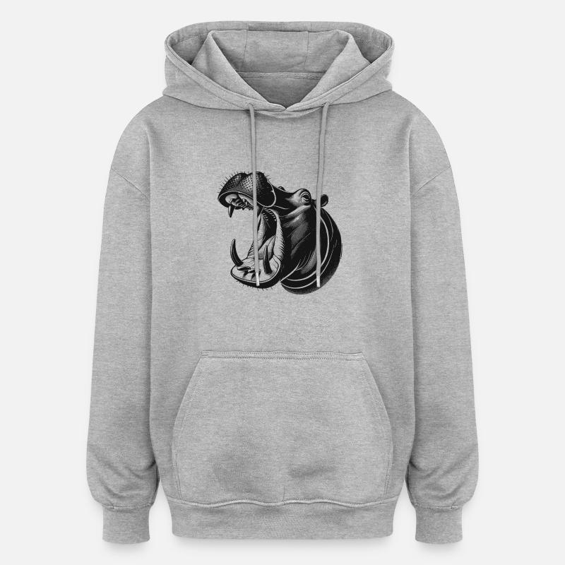 Nilpferd - Oversized Unisex Hoodie - Grau meliert