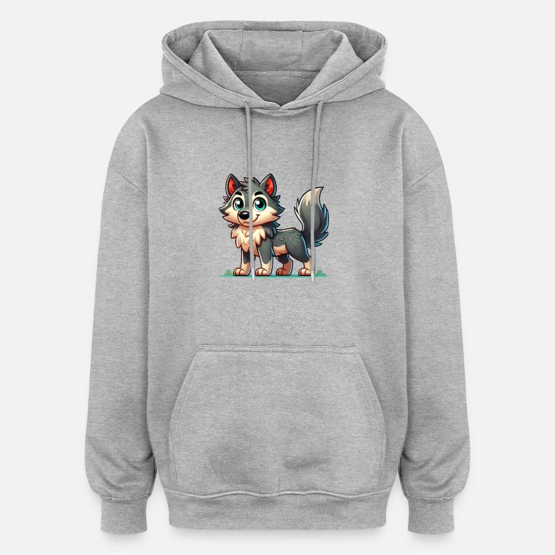 wolf comic - Oversized Unisex Hoodie - Grau meliert