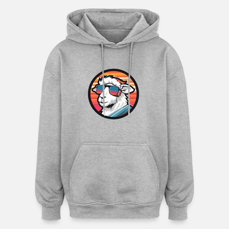 Mouton Bande Dessinée Cool Été - Sweat à capuche oversize unisexe - gris chiné