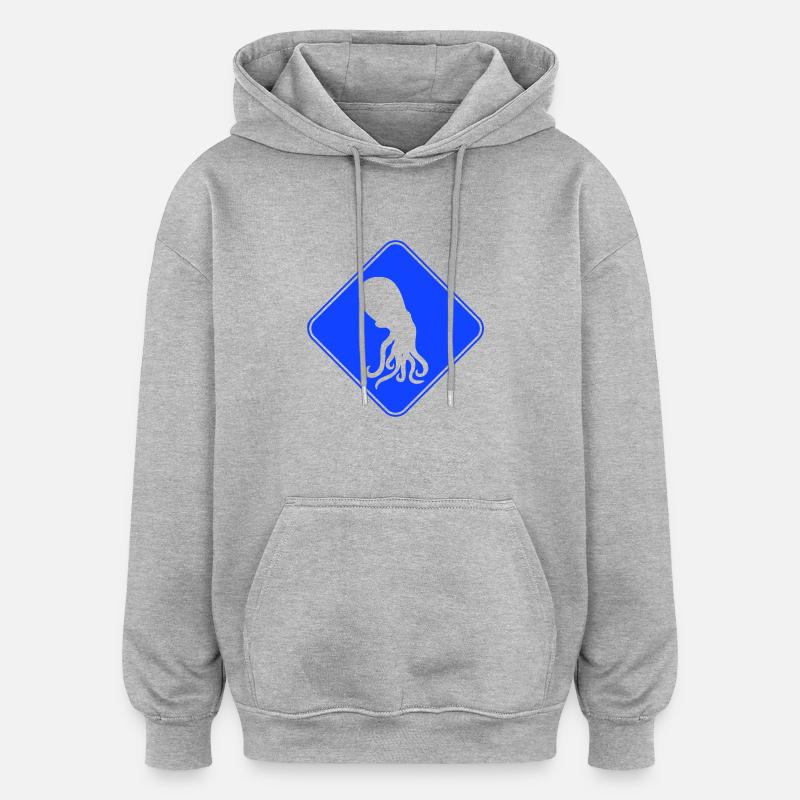 Pieuvre Danger Signe Avertissement Avertissement - Sweat à capuche oversize unisexe - gris chiné