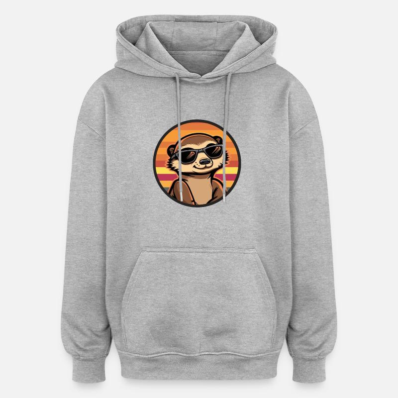 Suricate Bande dessinée cool - Sweat à capuche oversize unisexe - gris chiné