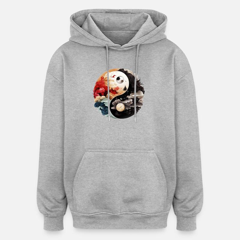 Yin Yang - Sweat à capuche oversize unisexe - gris chiné