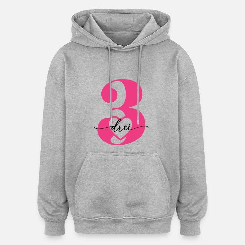 Chiffre Trois 3 avec cœur - Sweat à capuche oversize unisexe - gris chiné