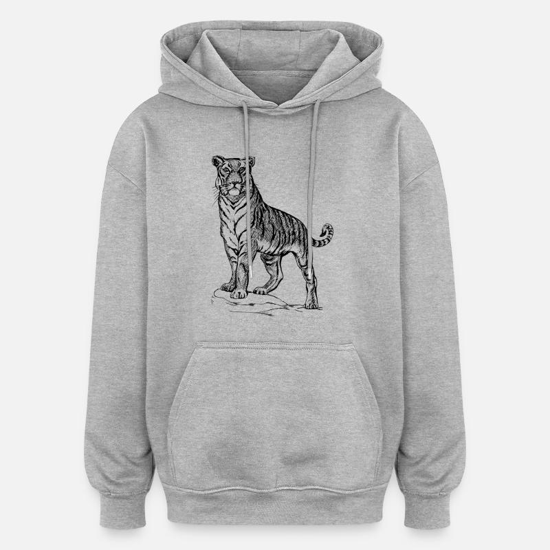Tiger noir et withe - Sweat à capuche oversize unisexe - gris chiné
