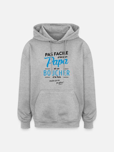 Papa boucher - Sweat à capuche oversize unisexe - gris chiné