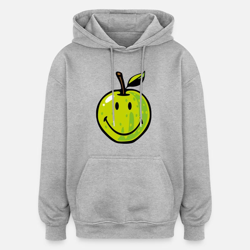 Smiley Green Apple - Sweat à capuche oversize unisexe - gris chiné