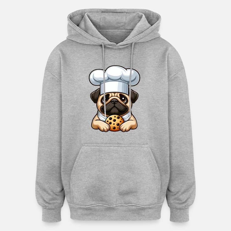Pug Chef with Biscuit - Oversized Unisex Hoodie - heather grey