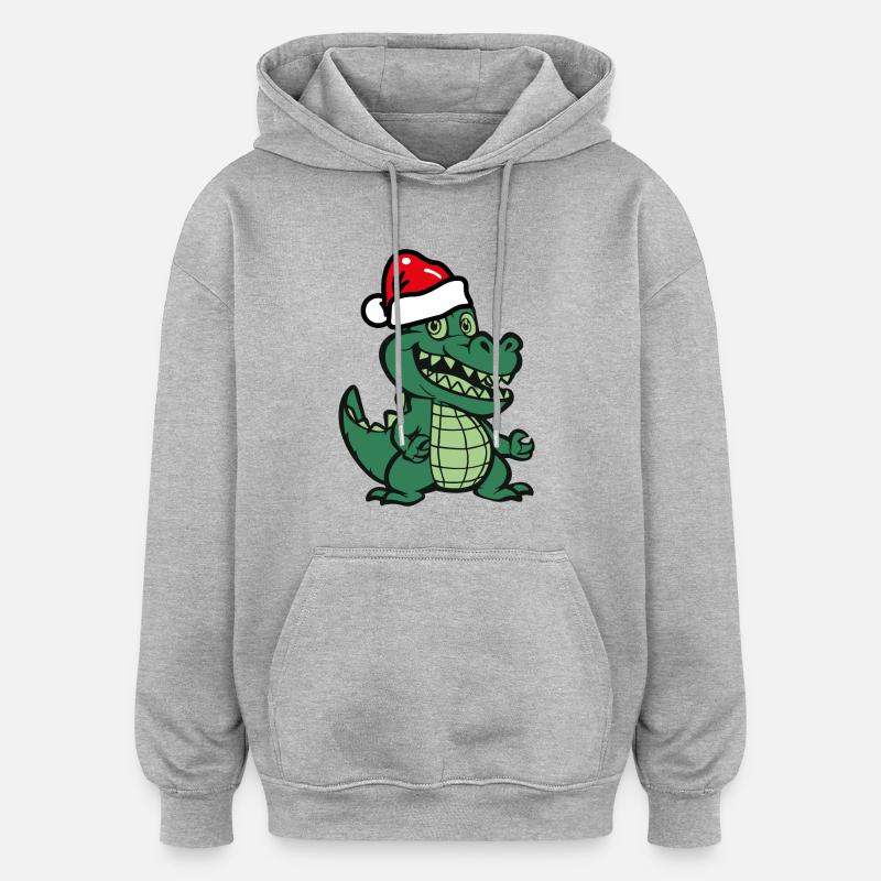 Noël crocodile - Sweat à capuche oversize unisexe - gris chiné