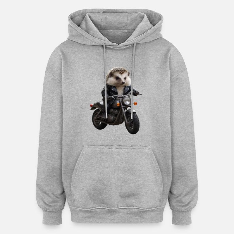 Biker-Igel - Oversized Unisex Hoodie - Grau meliert