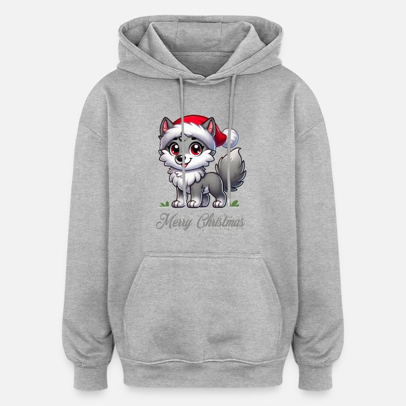 Loup Joyeux Noël - Sweat à capuche oversize unisexe - gris chiné