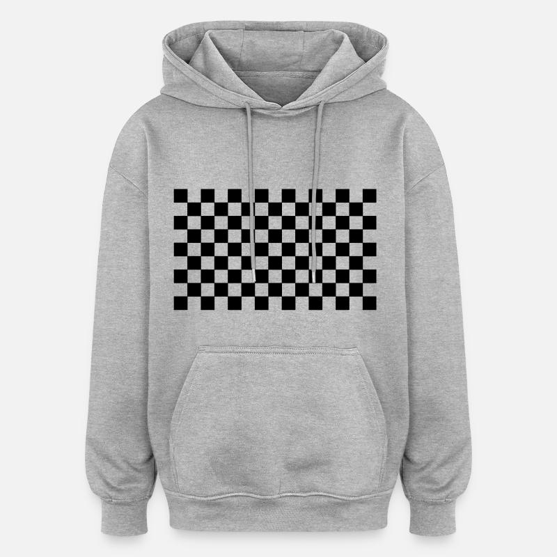 quadrillé pattern black white - Sweat à capuche oversize unisexe - gris chiné