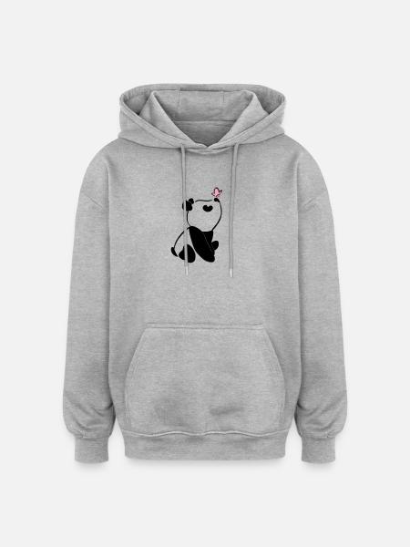 Panda avec papillon – Motif d’animal mignon - Sweat à capuche oversize unisexe - gris chiné