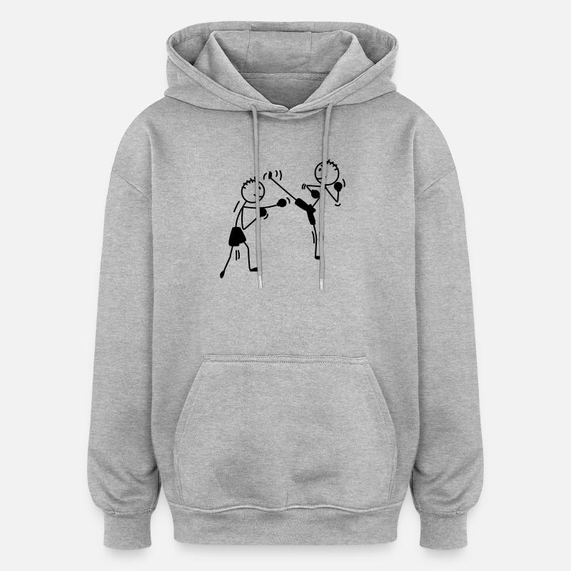 kickboxing high kick et punchs - Sweat à capuche oversize unisexe - gris chiné