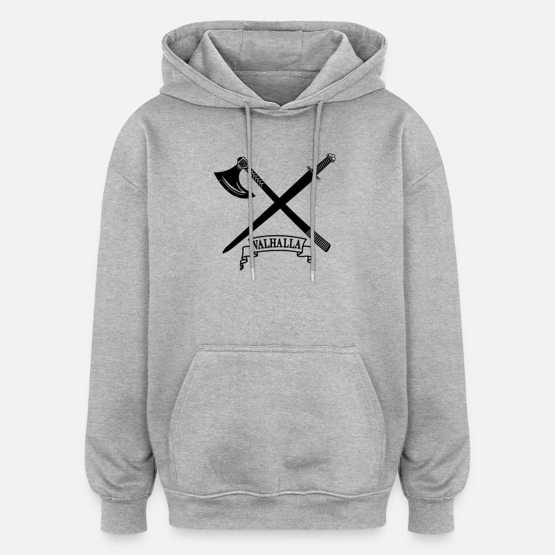 Valhalla with axe and sword - Oversized Unisex Hoodie - heather grey