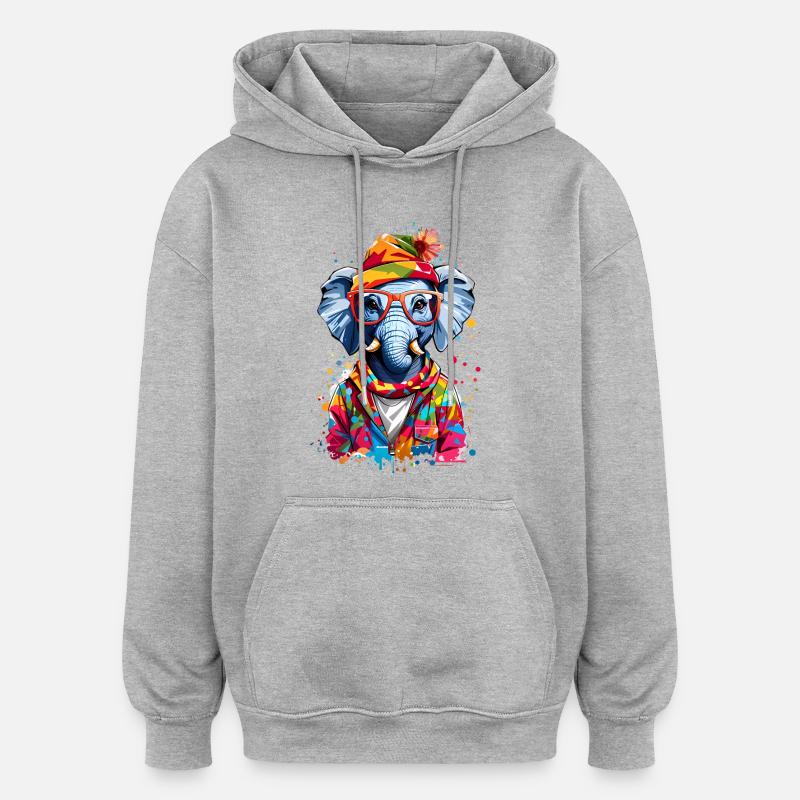Éléphant cool - Sweat à capuche oversize unisexe - gris chiné