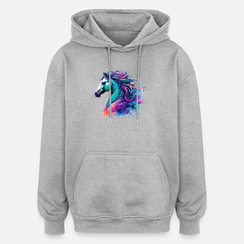 Cheval - Sweat à capuche oversize unisexe - gris chiné