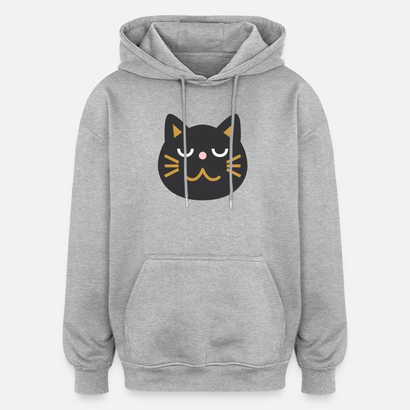Visage de chat japonais L Noir - Sweat à capuche oversize unisexe - gris chiné