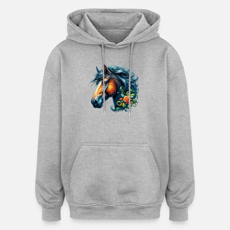 Cheval - Sweat à capuche oversize unisexe - gris chiné