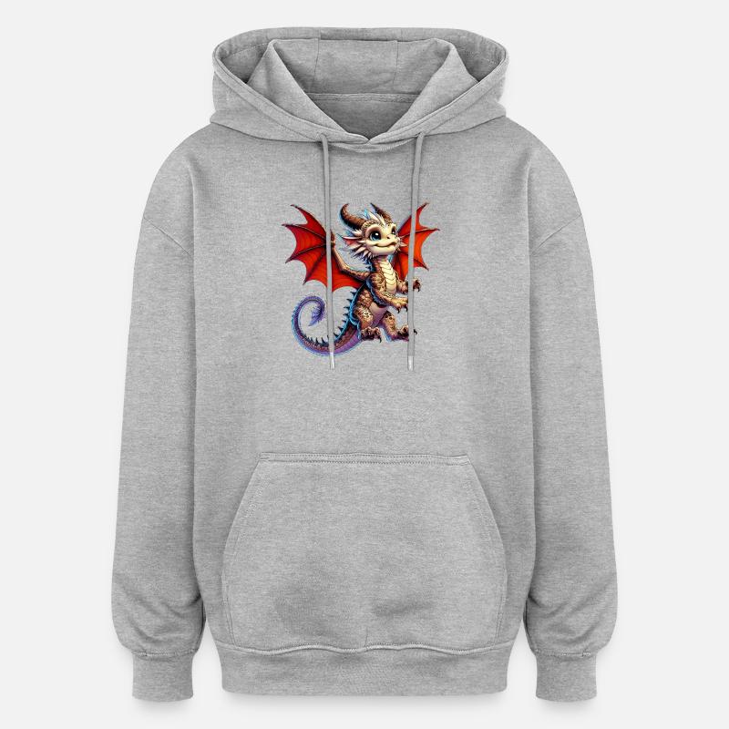 Drache - Oversized Unisex Hoodie - Grau meliert